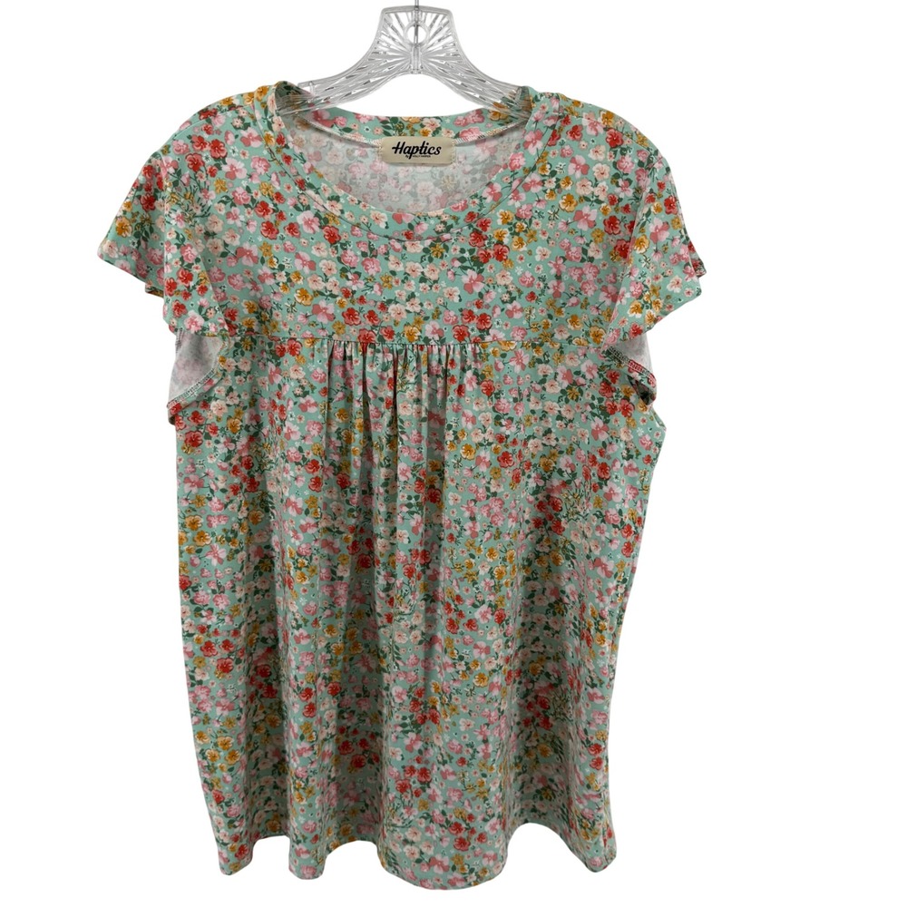 Haptics Holly Harper Womens Floral Flutter Sleeve Top Mint Green Medium Soft